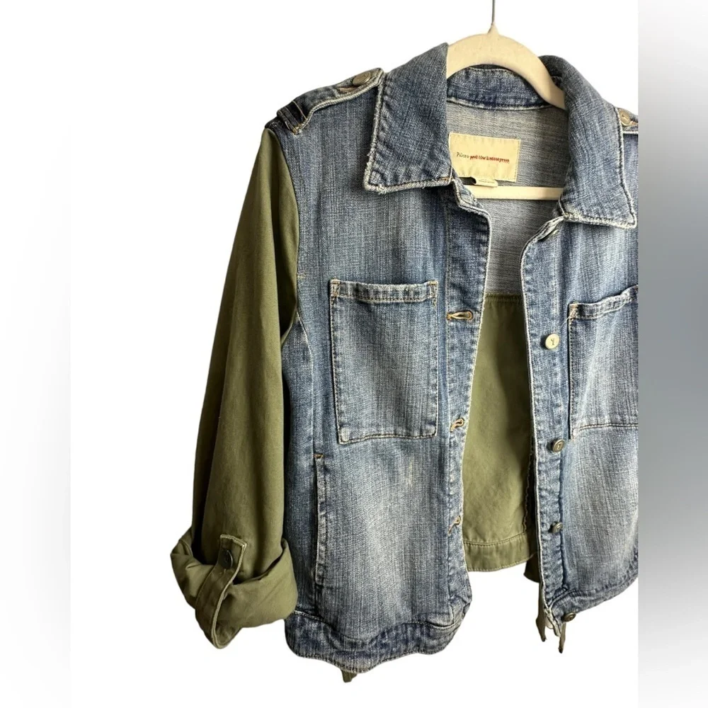 Anthropologie Pilcro Denim Military Jean Jacket Sz Small‎ Utility Green